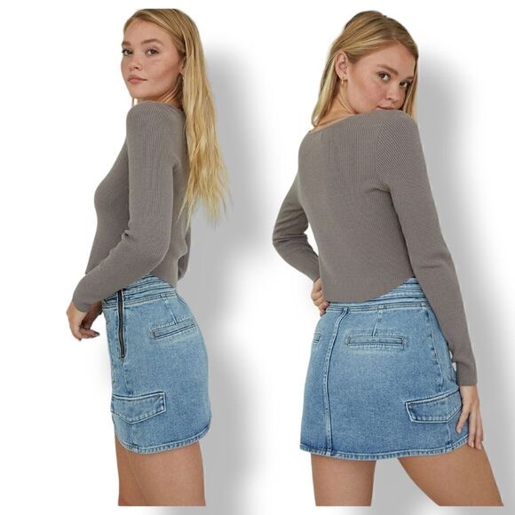 PacSun Crossover Waist Cargo Skate Denim Mini Skirt in Light Blue Size 24 - Picture 9 of 9